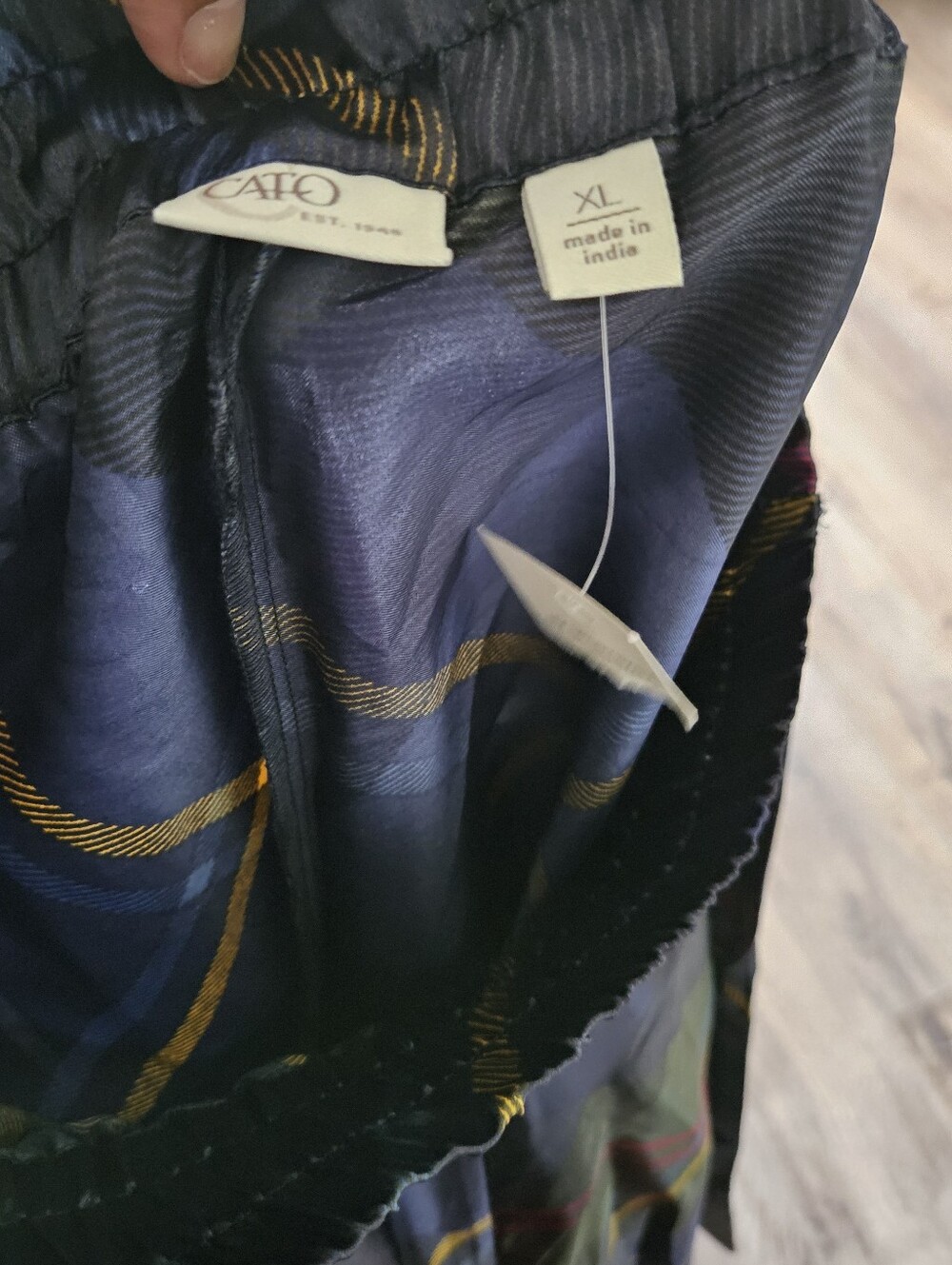Cato Navy Plaid Satin Maxi Skirt with Gold Accent - Picture 3 of 4